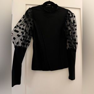 Mesh polka dot black long sleeve